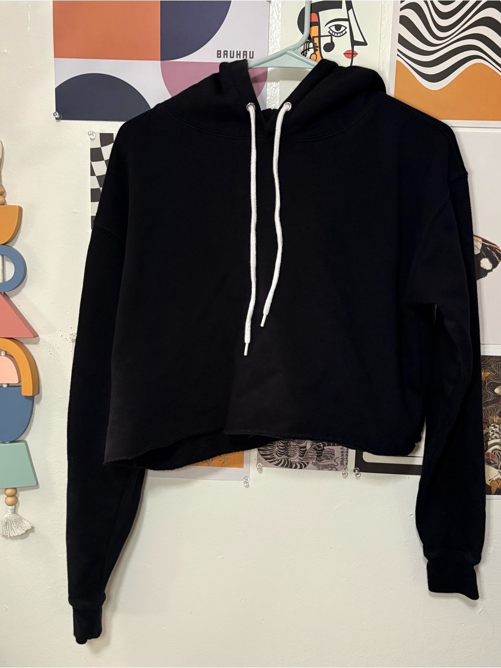 Wild Fable Black Cropped Raw Hem Hoodie Size Small